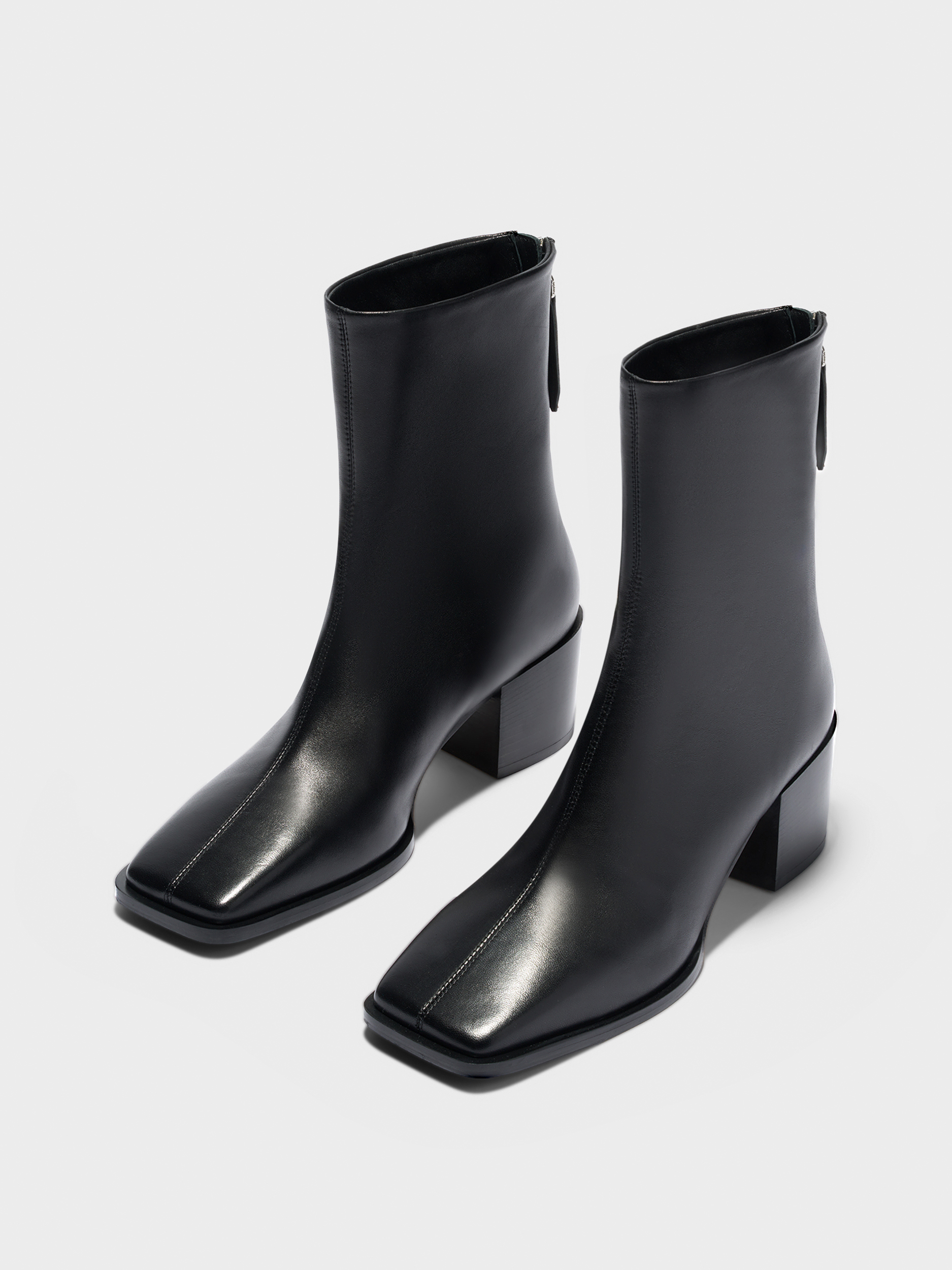 Aeyde | Amina Leather Ankle Boots Leather Ankle Boots for Women | Black Nappa | Square Toe | Mid Heel | Luxury Materials | Handmade in Italy