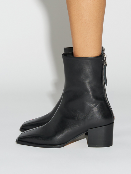 Aeyde | Amina Leather Ankle Boots Leather Ankle Boots for Women | Black Nappa | Square Toe | Mid Heel | How to Style