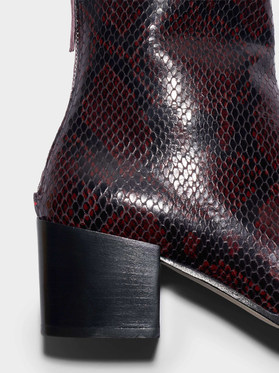 Aeyde | Amina Leather Ankle Boots Leather Ankle Boots for Women | Port Snake | Square Toe | Mid Heel | Heel Details