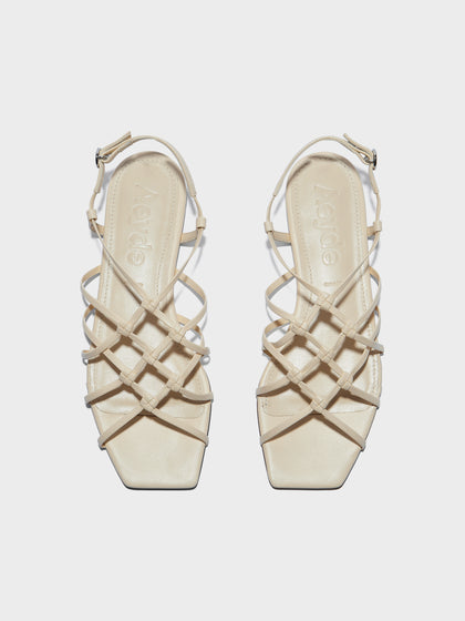 Aeyde | Anisa Leather Flat Sandals for Women | Creamy Nappa | Square Toe | Flat Heel | Front View
