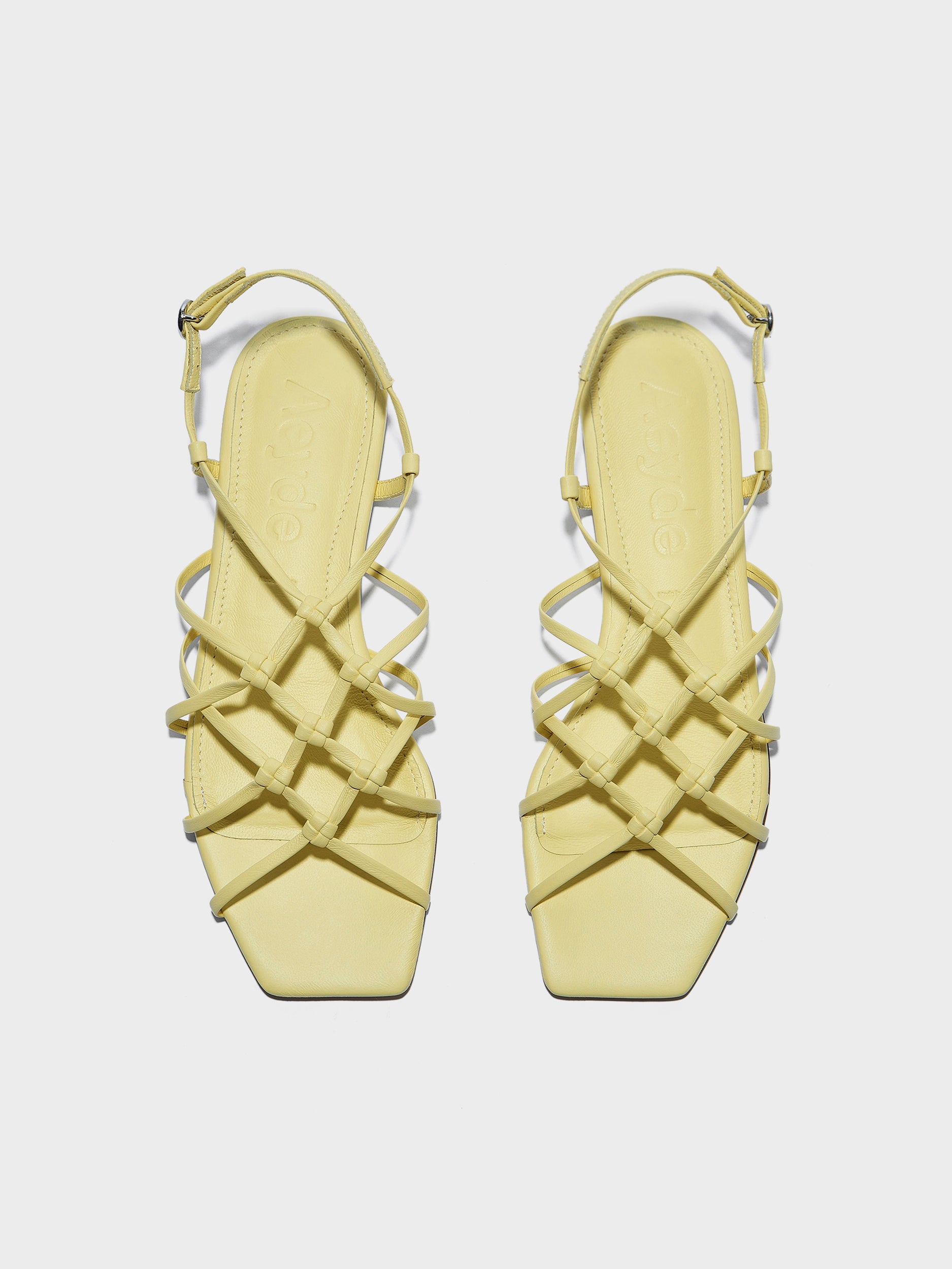Aeyde | Anisa Leather Flat Sandals for Women | Lemon Nappa | Square Toe | Flat Heel | Front View