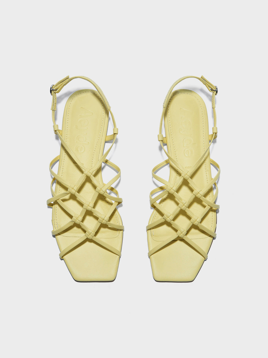 Aeyde | Anisa Leather Flat Sandals for Women | Lemon Nappa | Square Toe | Flat Heel | Front View