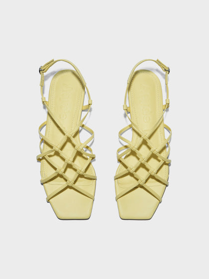Aeyde | Anisa Leather Flat Sandals for Women | Lemon Nappa | Square Toe | Flat Heel | Front View