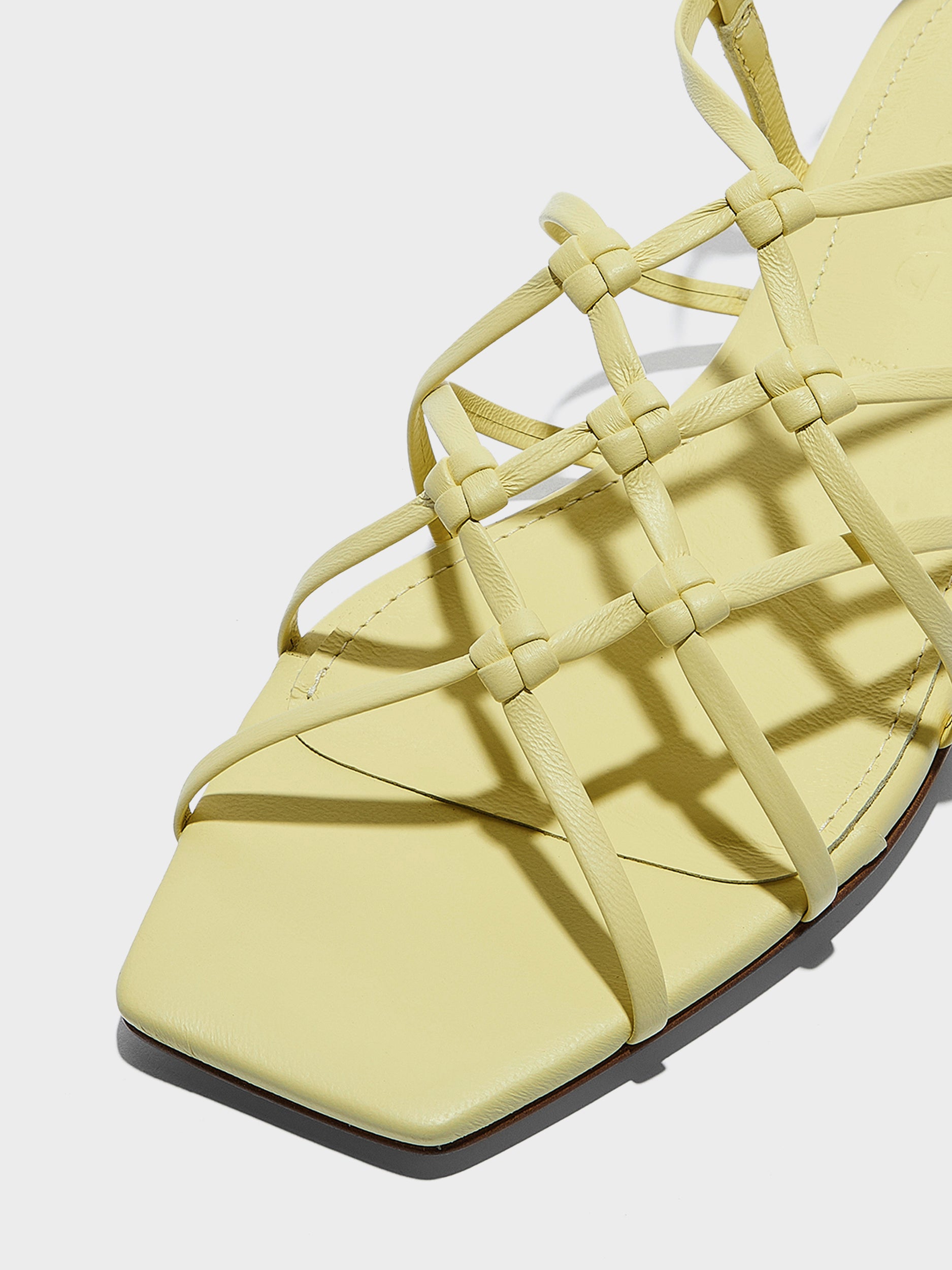 Aeyde | Anisa Leather Flat Sandals for Women | Lemon Nappa | Square Toe | Flat Heel | Heel Details