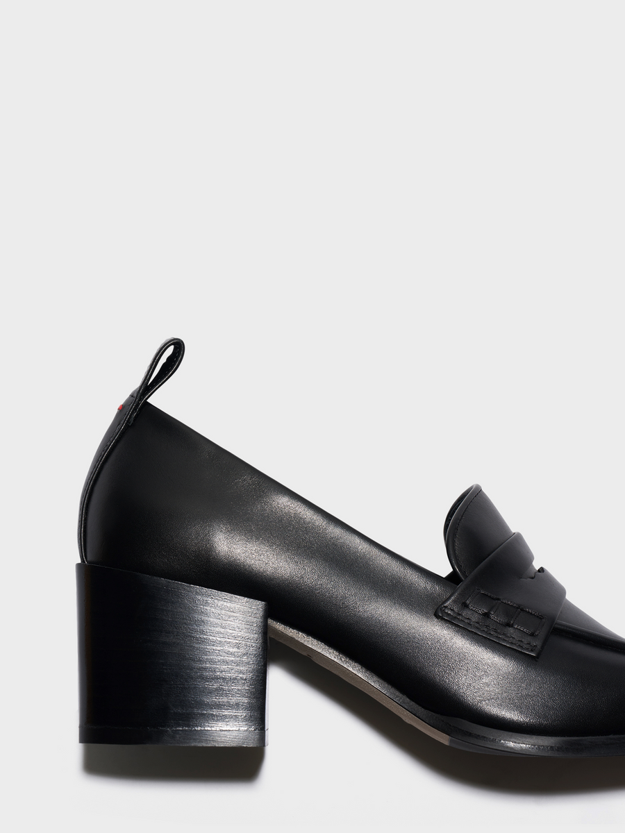 Aeyde | Anka Block-Heel Loafers Leather Loafers, Pumps for Women | Black Calf | Square Toe | Mid Heel | Heel Details