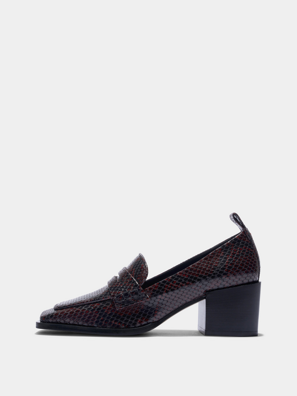 Aeyde | Anka Block-Heel Loafers Leather Pumps for Women | Port Snake | Square Toe | Mid Heel | Side View
