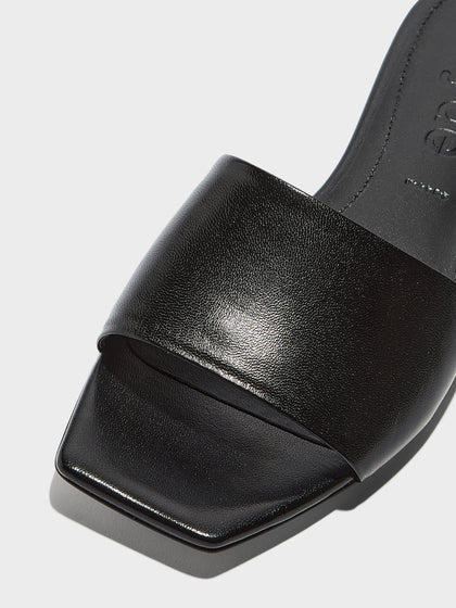 Aeyde | Anna Leather Flat Sandals for Women | Black Nappa | Square Toe | Flat Heel | Heel Details
