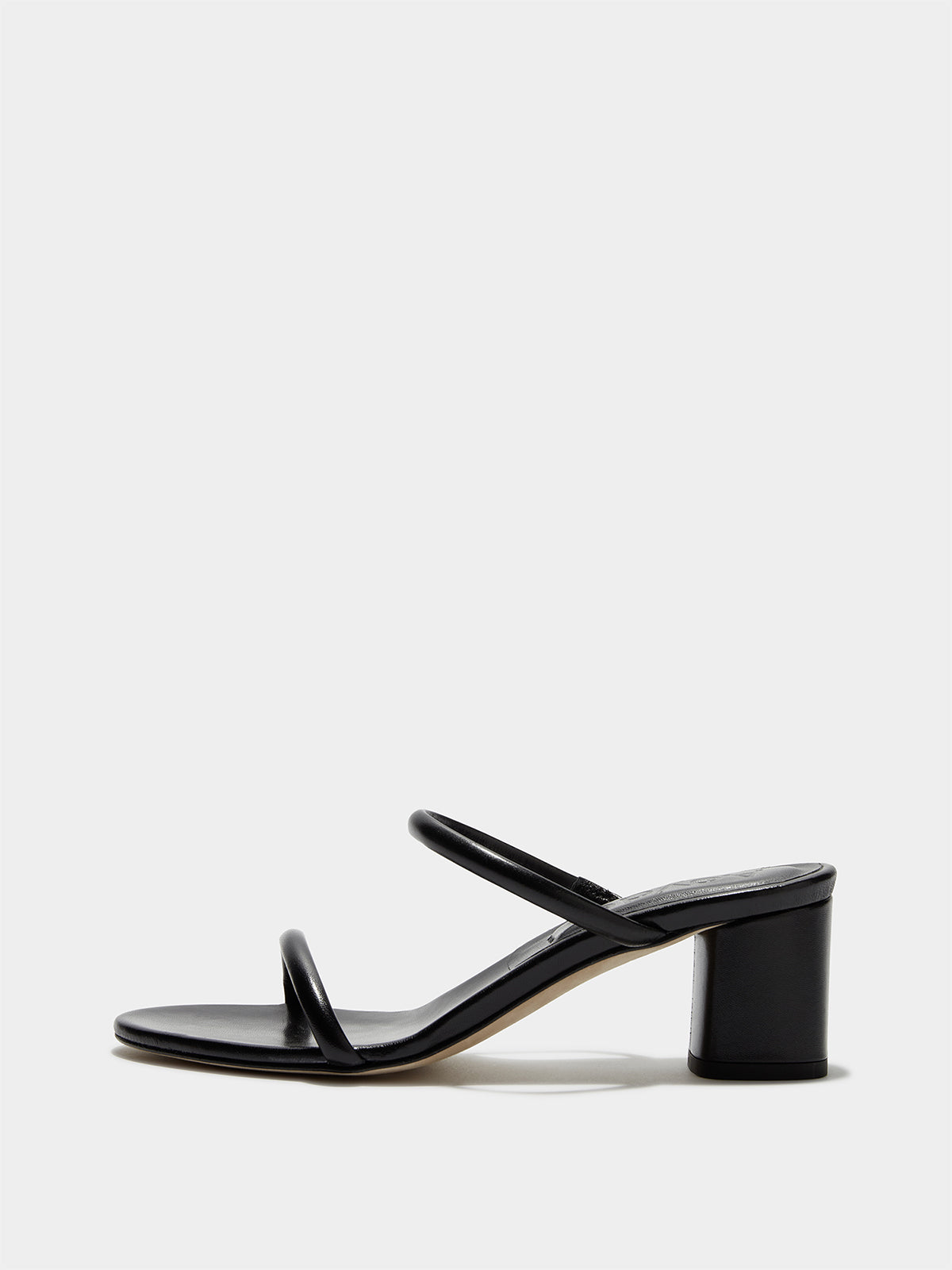 Aeyde | Anni Leather Sandals Leather Heeled Sandals for Women | Black Nappa | Round Toe | Mid Heel | Side View
