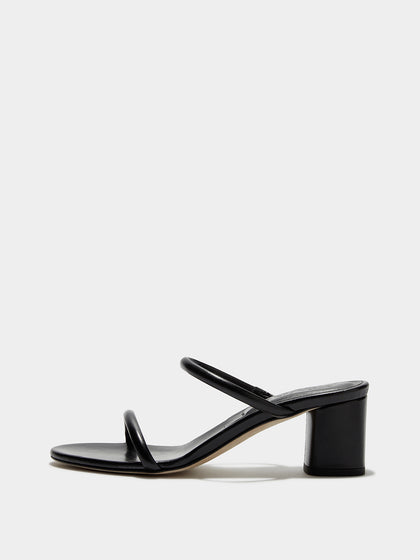 Aeyde | Anni Leather Sandals Leather Heeled Sandals for Women | Black Nappa | Round Toe | Mid Heel | Side View
