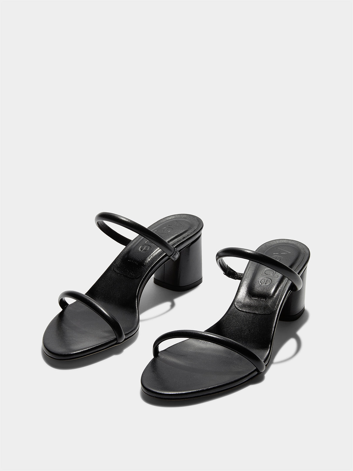 Aeyde | Anni Leather Sandals Leather Heeled Sandals for Women | Black Nappa | Round Toe | Mid Heel | On Feet
