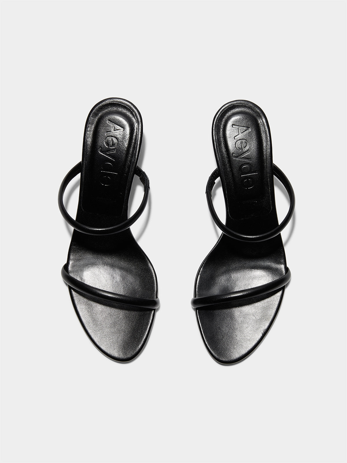 Aeyde | Anni Leather Sandals Leather Heeled Sandals for Women | Black Nappa | Round Toe | Mid Heel | Front View
