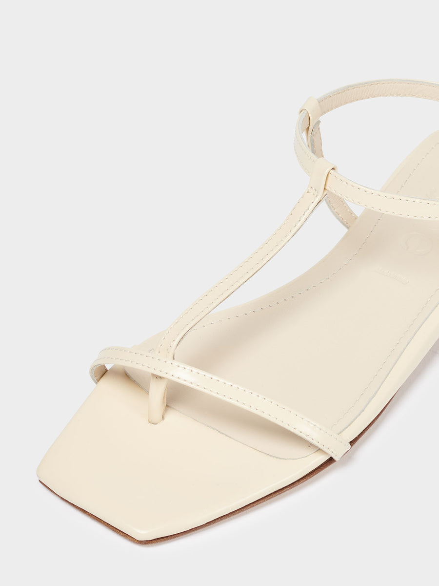 Aeyde | Artis Leather T-Bar Sandals Leather Flat Sandals for Women | Creamy Polido | Square Toe | Flat Heel | Luxury Materials | Handmade in Italy