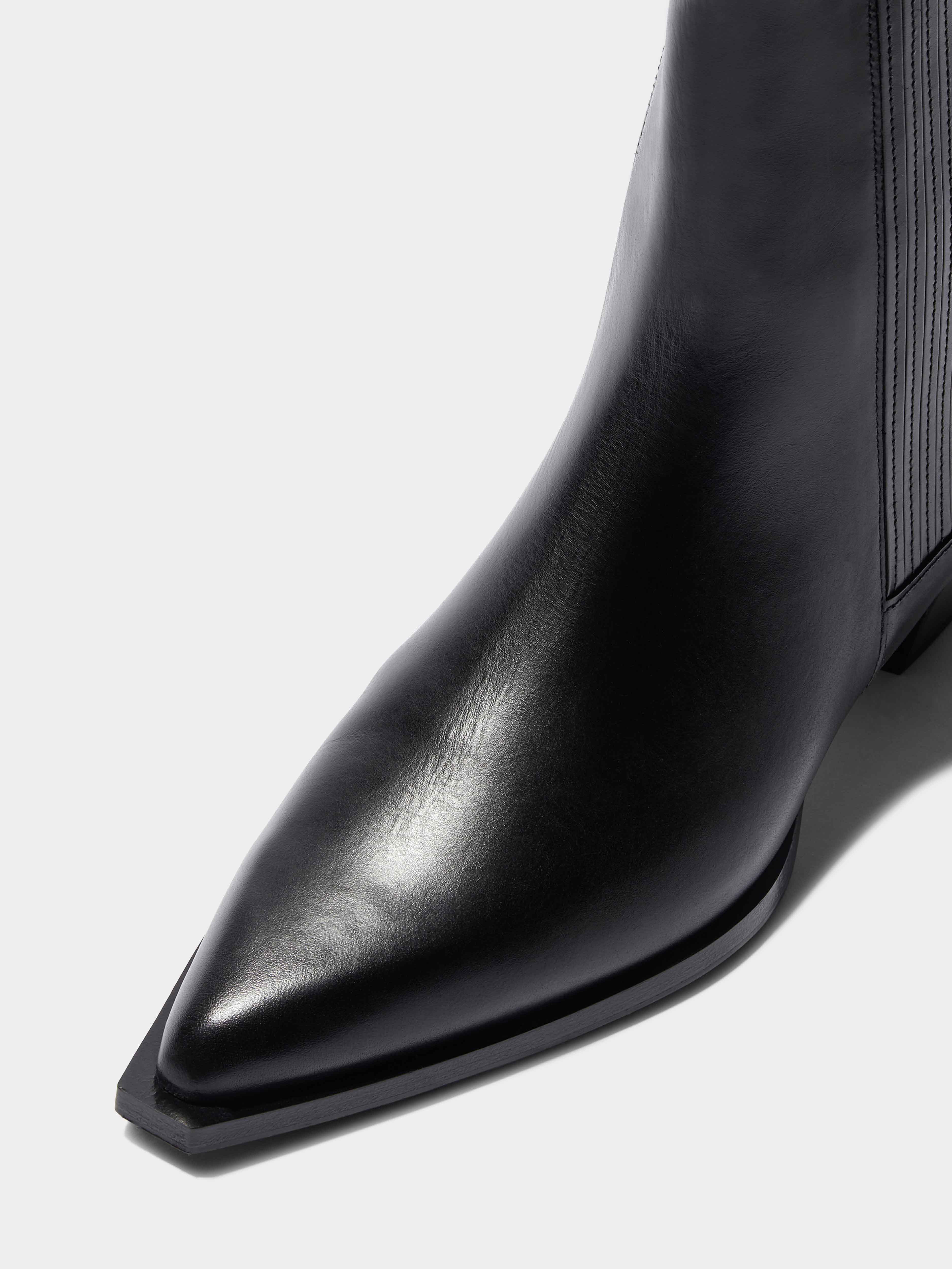 Aeyde | Belinda Leather Cowboy Boots Leather Ankle Boots for Women | Black Calf | Pointed Toe | Low Heel | Luxury Materials | Handmade in Italy