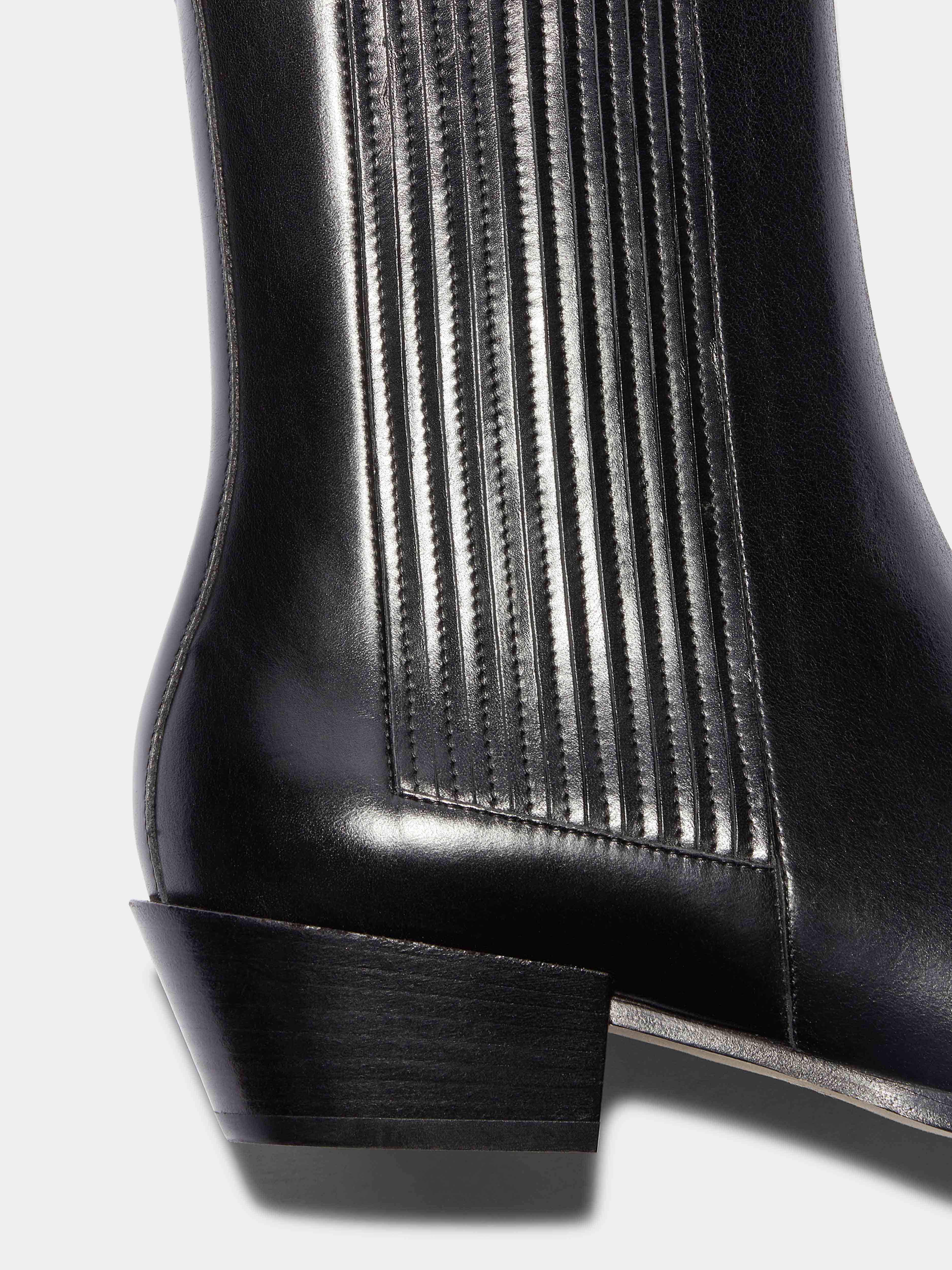 Aeyde | Belinda Leather Cowboy Boots Leather Ankle Boots for Women | Black Calf | Pointed Toe | Low Heel | Heel Details