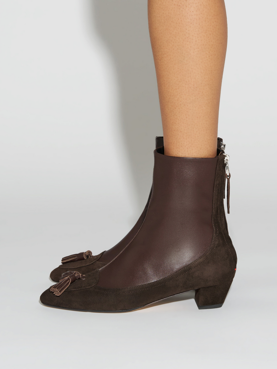 Aeyde | Betsy Tassel Ankle Boots Leather Ankle Boots for Women | Moka Nappa/Suede | Round Toe | Mid Heel | How to Style