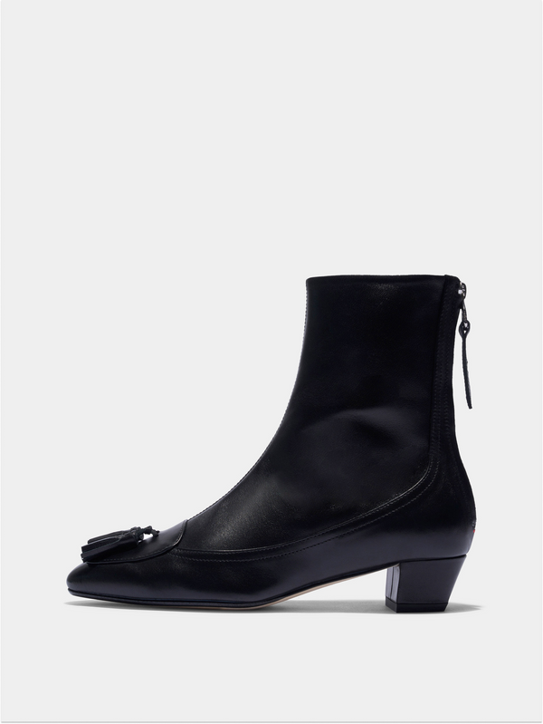 Aeyde | Betsy Tassel Ankle Boots Leather Ankle Boots for Women | Black Nappa | Round Toe | Mid Heel | Side View
