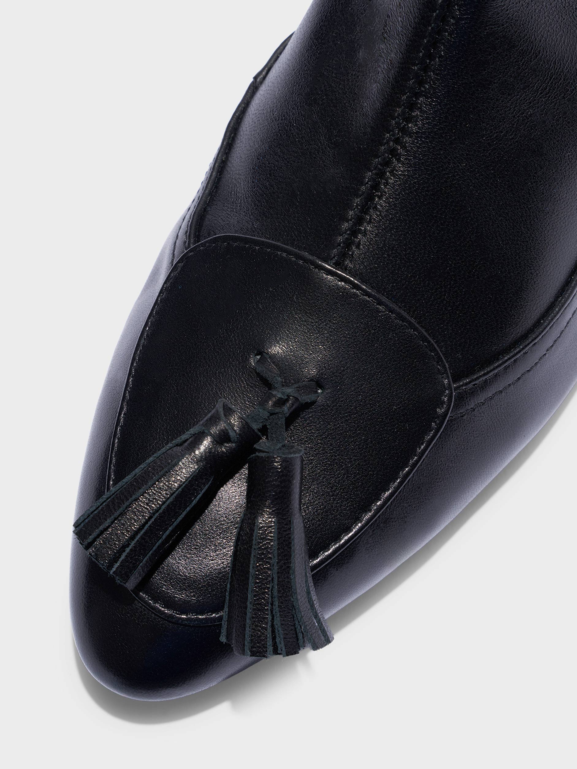Aeyde | Betsy Tassel Ankle Boots Leather Ankle Boots for Women | Black Nappa | Round Toe | Mid Heel | Heel Details