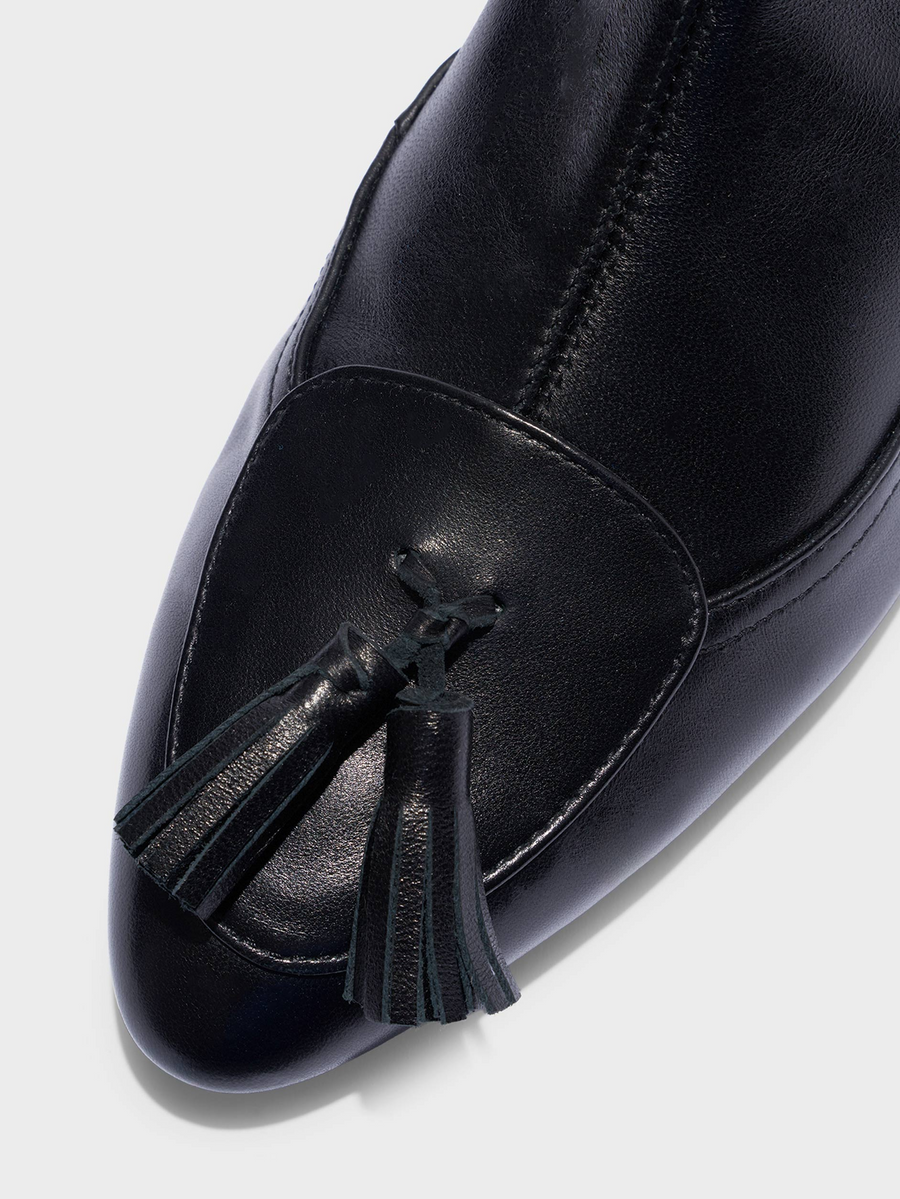 Aeyde | Betsy Tassel Ankle Boots Leather Ankle Boots for Women | Black Nappa | Round Toe | Mid Heel | Heel Details