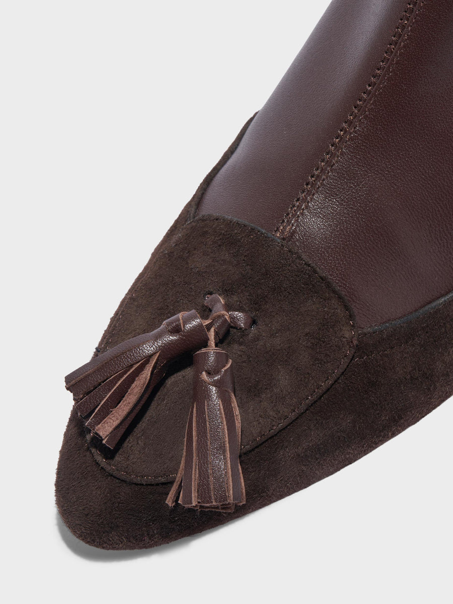 Aeyde | Betsy Tassel Ankle Boots Leather Ankle Boots for Women | Moka Nappa/Suede | Round Toe | Mid Heel | Heel Details