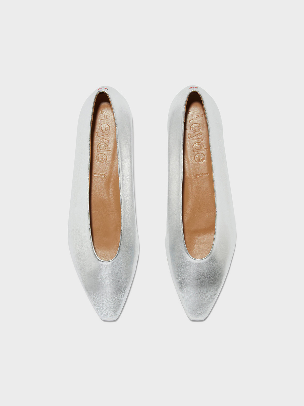 Aeyde | Betty Leather Square-Toe Ballet Flats Leather Flats, Ballerina for Women | Silver Nappa | Pointed Toe | Flat Heel | Front View