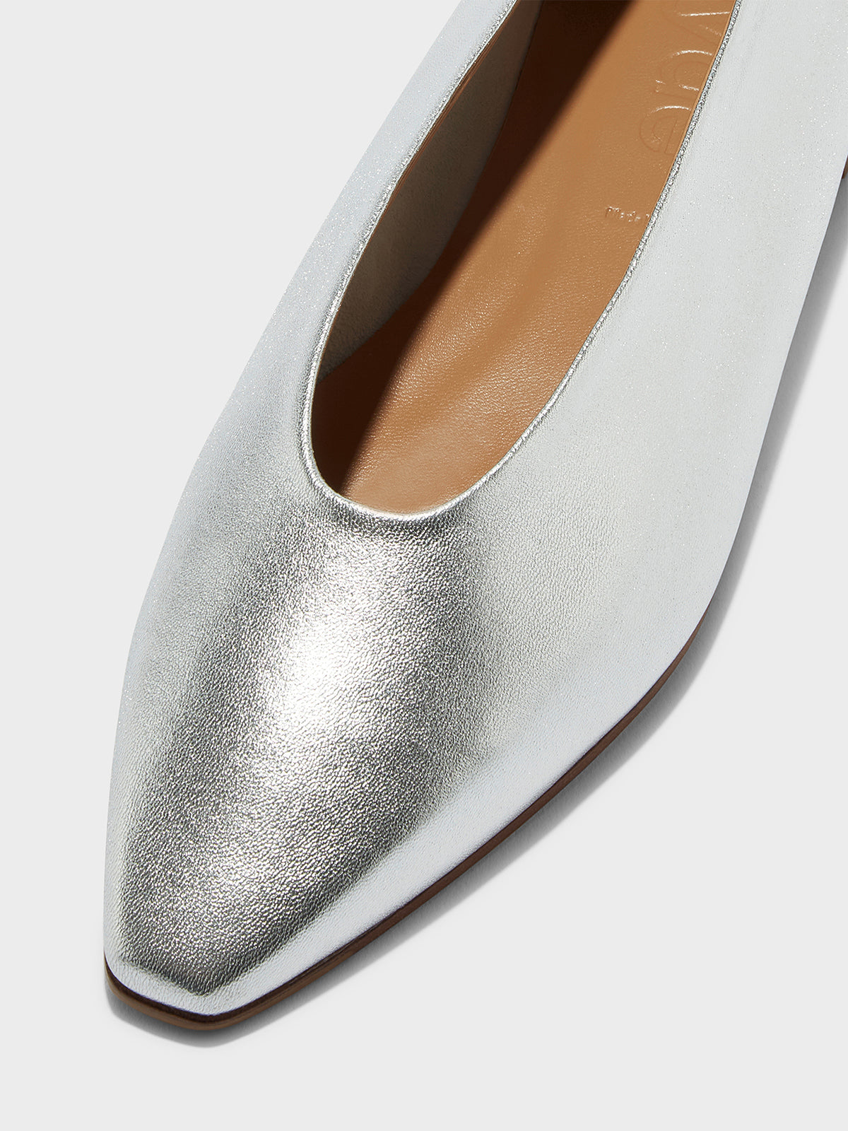Aeyde | Betty Leather Square-Toe Ballet Flats Leather Flats, Ballerina for Women | Silver Nappa | Pointed Toe | Flat Heel | Luxury Materials | Handmade in Italy