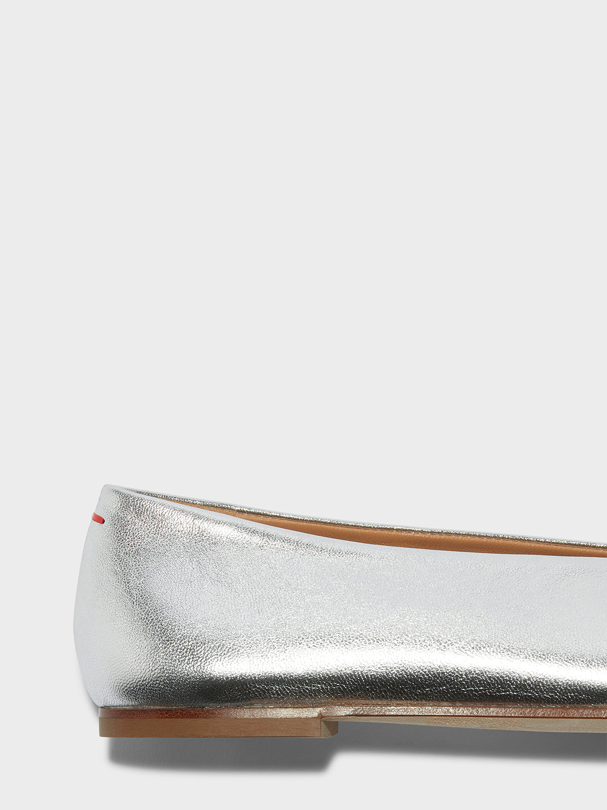 Aeyde | Betty Leather Square-Toe Ballet Flats Leather Flats, Ballerina for Women | Silver Nappa | Pointed Toe | Flat Heel | Heel Details