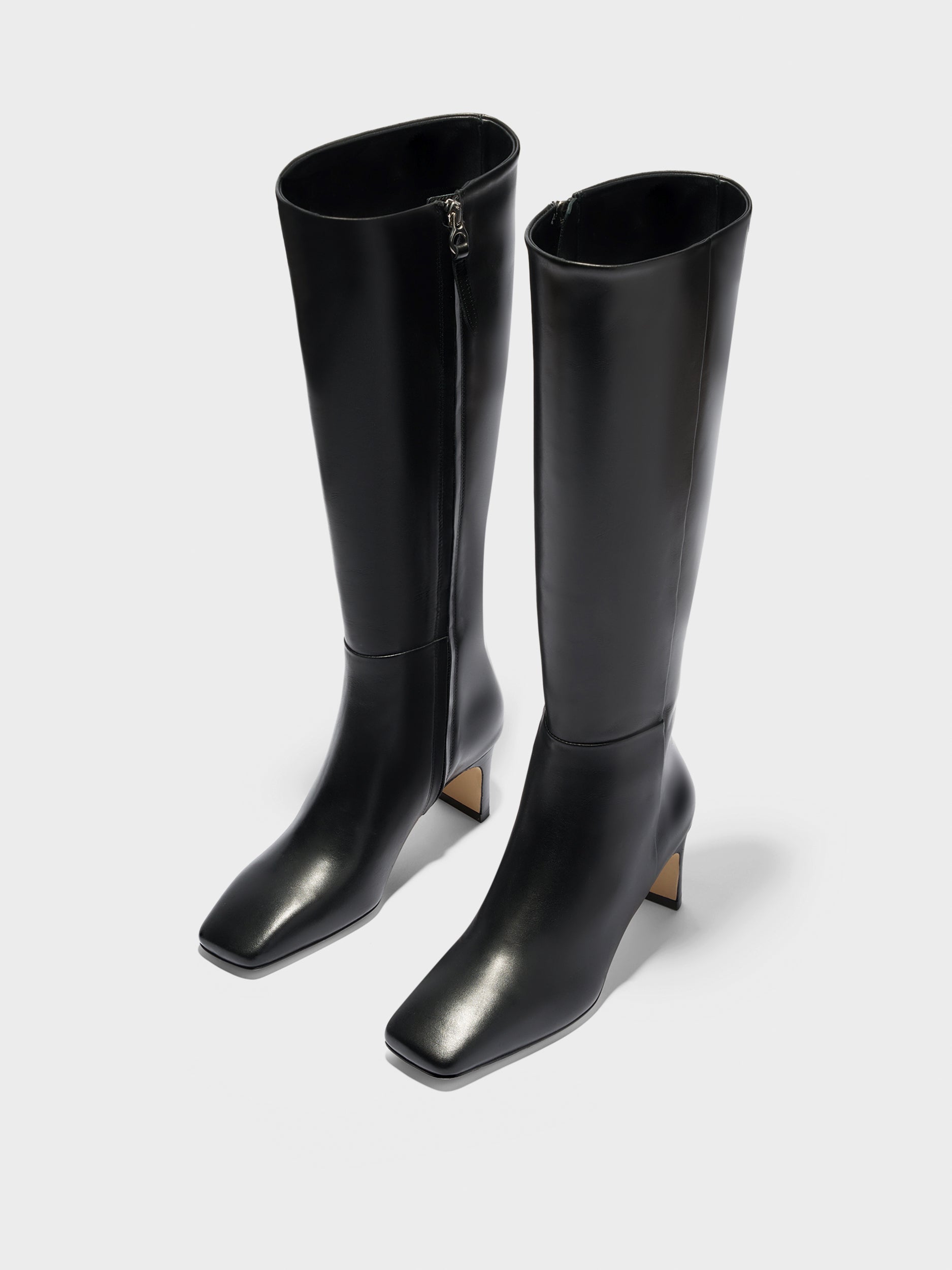 Aeyde | Bita Knee-High Boots Leather Knee High Boots for Women | Black Calf | Square Toe | Mid Heel | Luxury Materials | Handmade in Italy