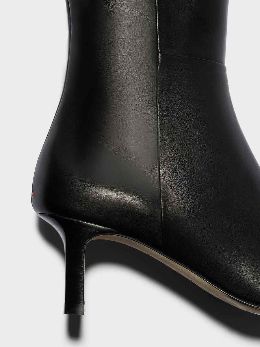 Aeyde | Bita Knee-High Boots Leather Knee High Boots for Women | Black Calf | Square Toe | Mid Heel | Front View