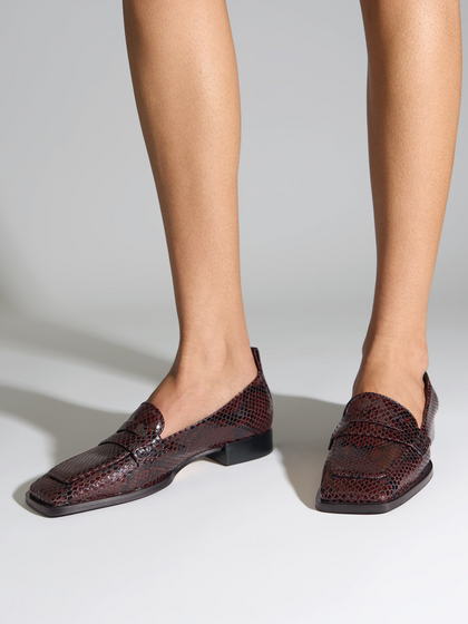 Aeyde | Blake Square-Toe Flats Leather Flats for Women | Port Snake | Square Toe | Flat Heel | On Feet