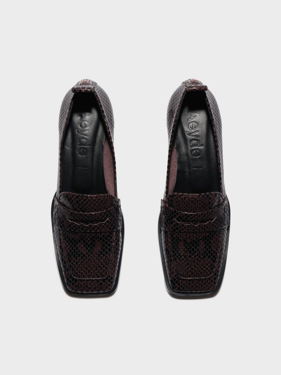 Aeyde | Blake Square-Toe Flats Leather Flats for Women | Port Snake | Square Toe | Flat Heel | Front View
