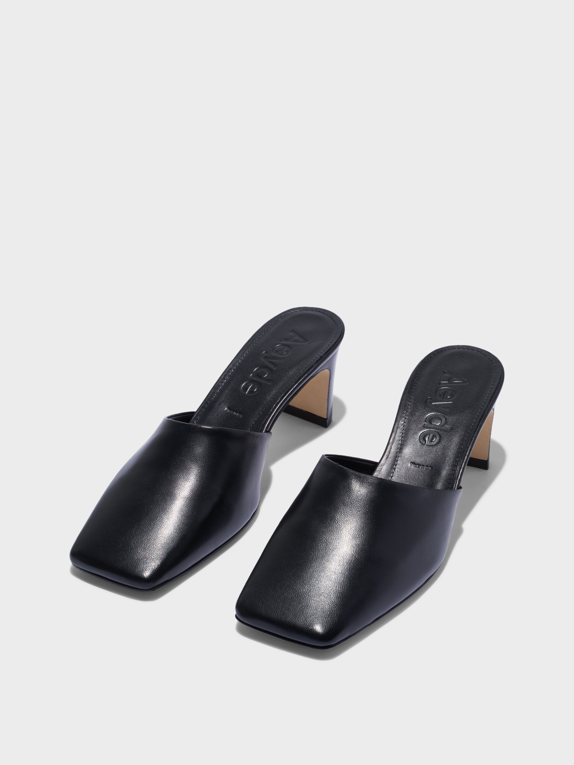 Aeyde | Blithe Square-Toe Mules Leather Pumps for Women | Black Nappa | Square Toe | Mid Heel | Luxury Materials | Handmade in Italy
