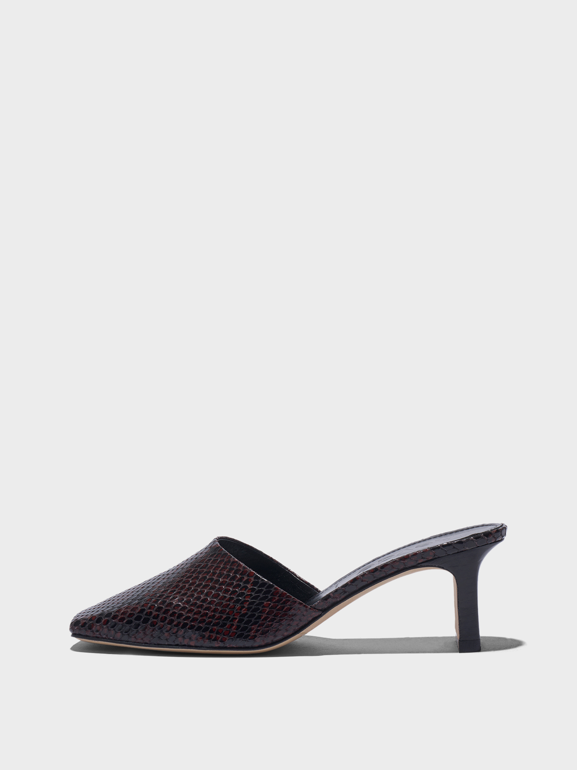 Aeyde | Blithe Square-Toe Mules Leather Pumps for Women | Port Snake | Square Toe | Mid Heel | Side View