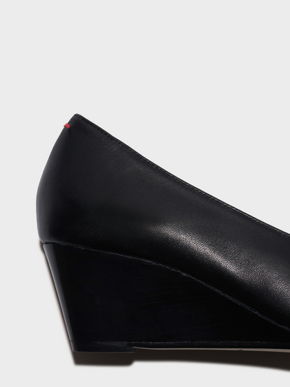 Aeyde | Calea Cap Leather Pumps for Women | Black Nappa | Round Toe | Mid Heel | Front View