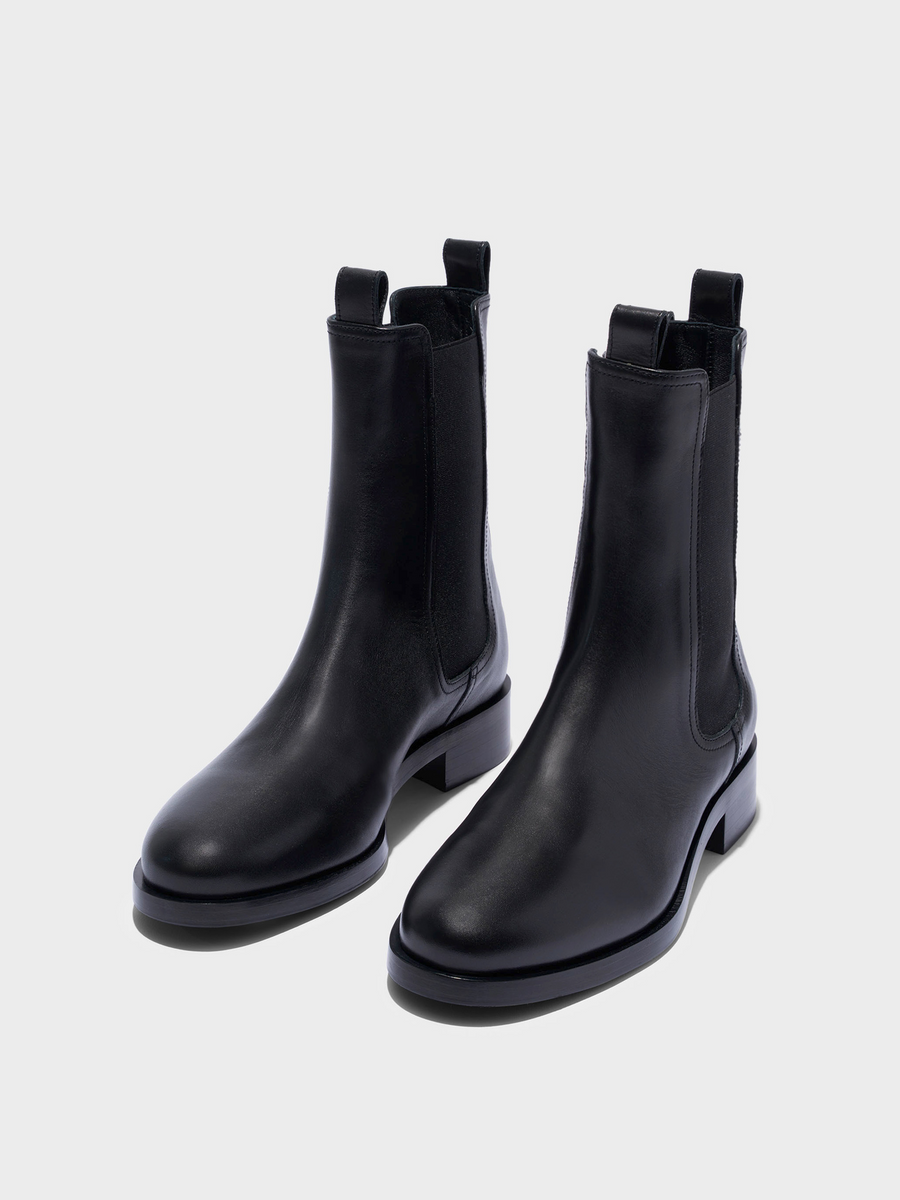 Aeyde | Caspar Leather Ankle Boots Leather Ankle Boots for Women | Black Calf | Round Toe | Low Heel | Luxury Materials | Handmade in Italy
