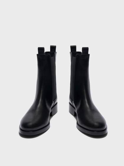 Aeyde | Caspar Leather Ankle Boots Leather Ankle Boots for Women | Black Calf | Round Toe | Low Heel | Front View