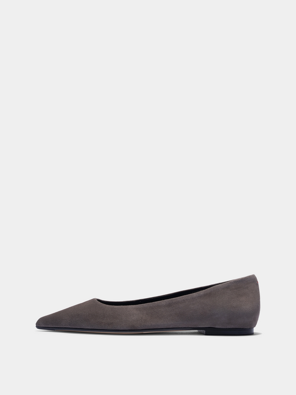 Aeyde | Cassy Pointed-Toe Suede Flats Leather Flats for Women | Taupe Suede | Pointed Toe | Flat Heel | Side View