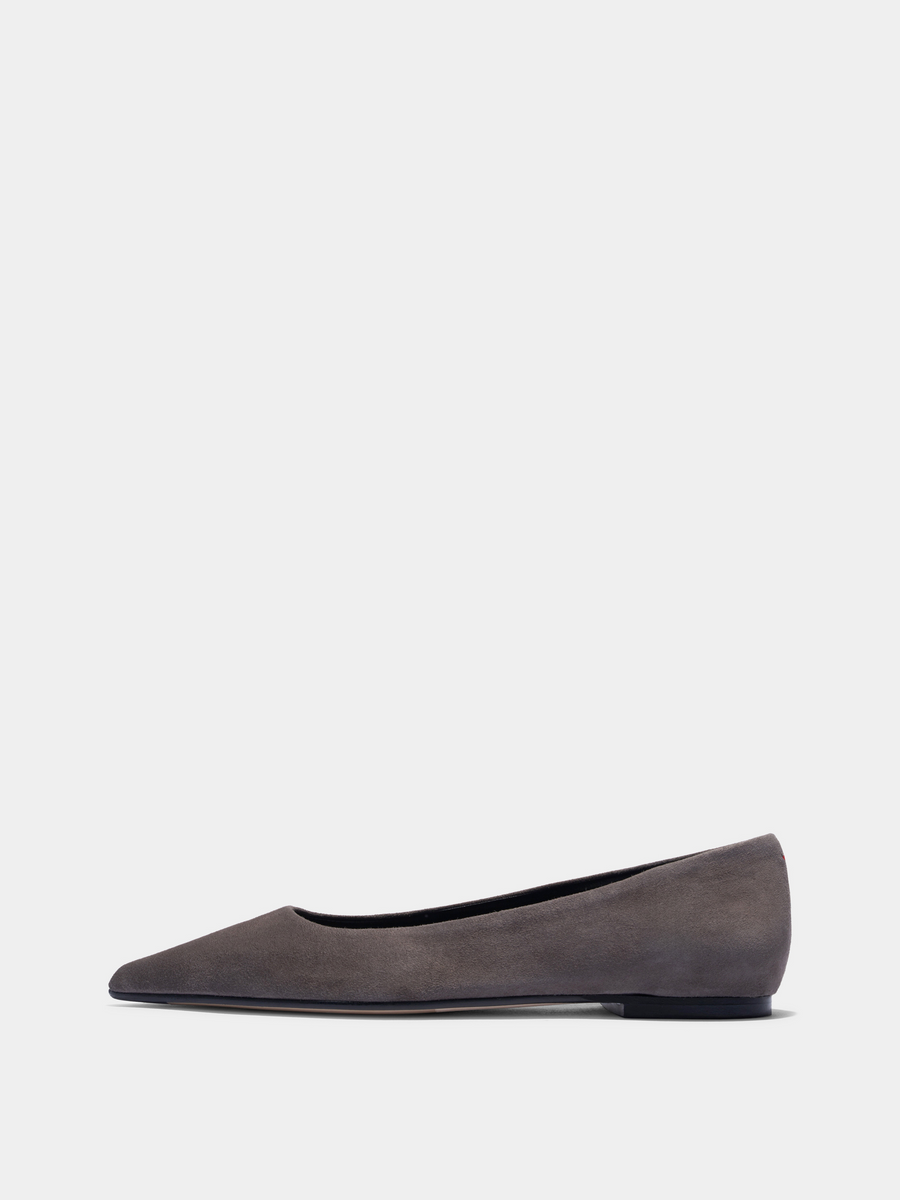 Aeyde | Cassy Pointed-Toe Suede Flats Leather Flats for Women | Taupe Suede | Pointed Toe | Flat Heel | Side View