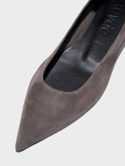 Aeyde | Cassy Pointed-Toe Suede Flats Leather Flats for Women | Taupe Suede | Pointed Toe | Flat Heel | Heel Details