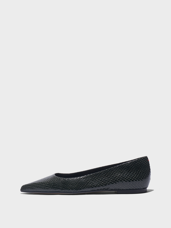 Aeyde | Cassy Pointed-Toe Flats Leather Flats for Women | Moss Mini Snake | Pointed Toe | Flat Heel | Side View