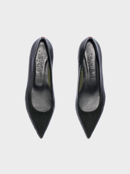 Aeyde | Cassy Pointed-Toe Flats Leather Flats for Women | Moss Mini Snake | Pointed Toe | Flat Heel | Front View