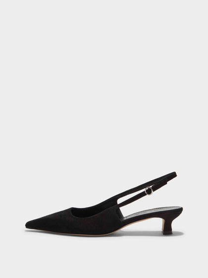 Aeyde | Catrina Suede Slingback Pumps Leather Pumps for Women | Black Suede | Pointed Toe | Low Heel | Side View