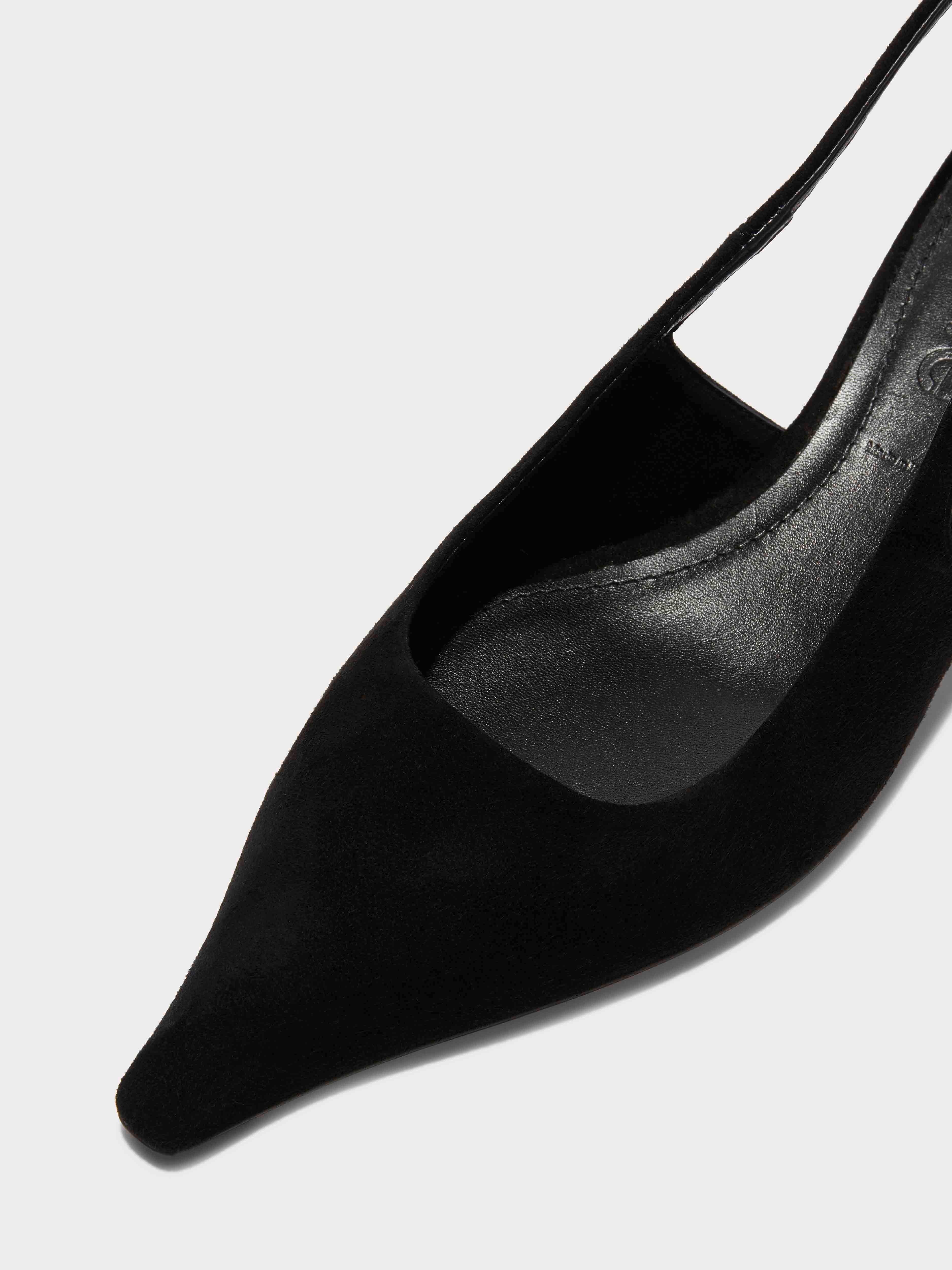 Aeyde | Catrina Suede Slingback Pumps Leather Pumps for Women | Black Suede | Pointed Toe | Low Heel | Luxury Materials | Handmade in Italy