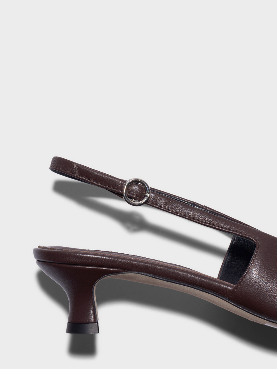 Aeyde | Catrina Leather Pumps for Women | Moka Nappa | Pointed Toe | Mid Heel | Heel Details