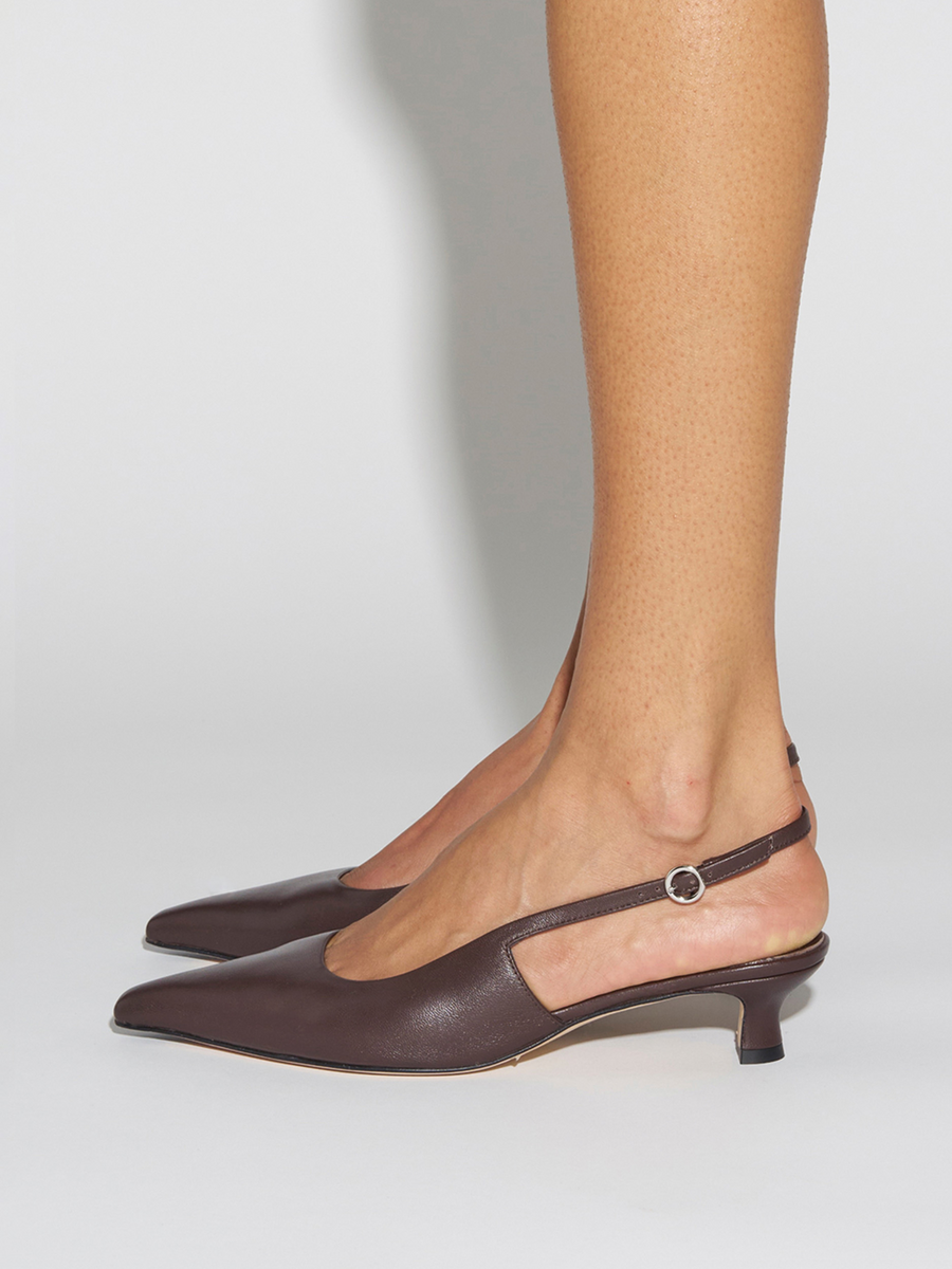 Aeyde | Catrina Leather Pumps for Women | Moka Nappa | Pointed Toe | Mid Heel | How to Style