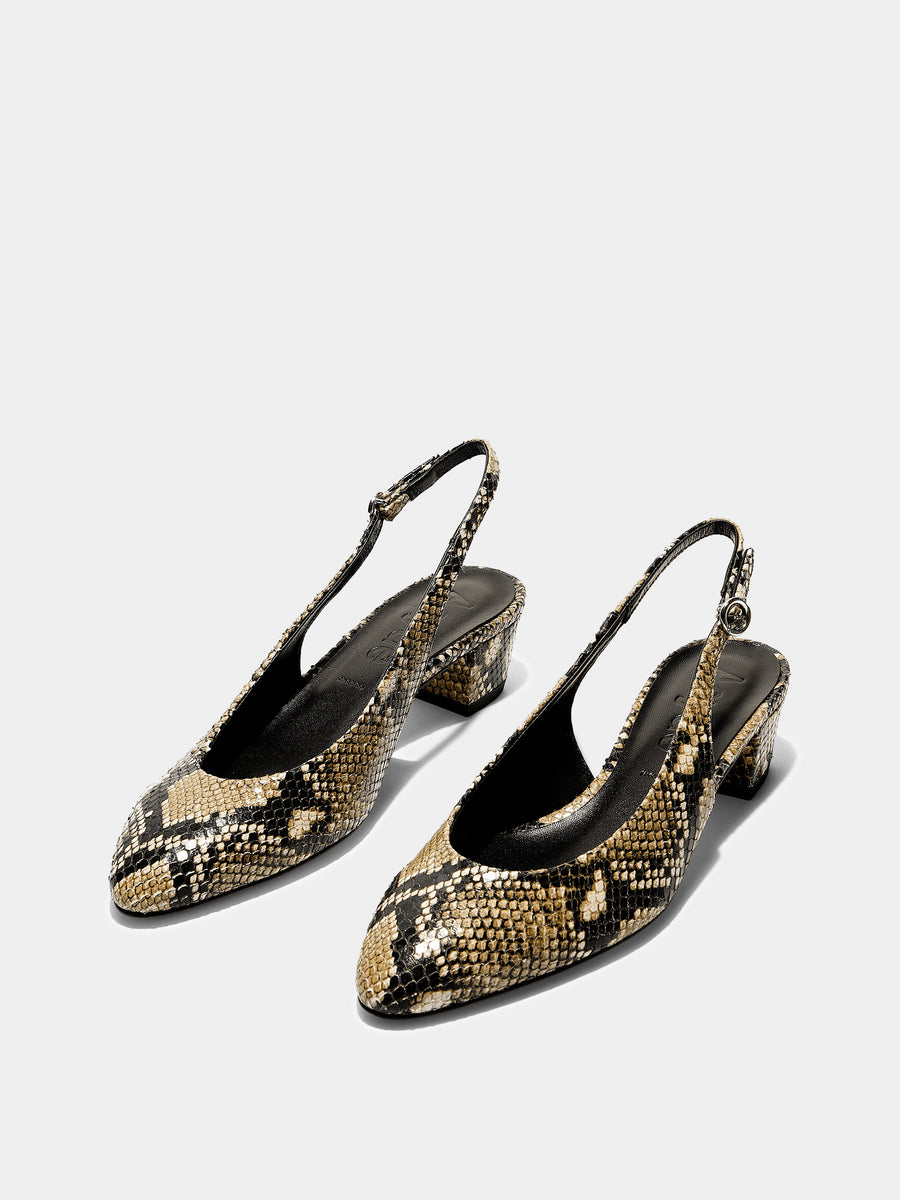 Aeyde | Celeste Leather Pumps for Women | Hazelnut Snake |  | Mid Heel | Luxury Materials | Handmade in Italy