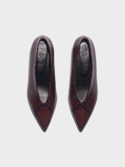 Aeyde | Clara Pointed-Toe Pumps Leather Pumps for Women | Port Snake | Pointed Toe | Low Heel | Front View