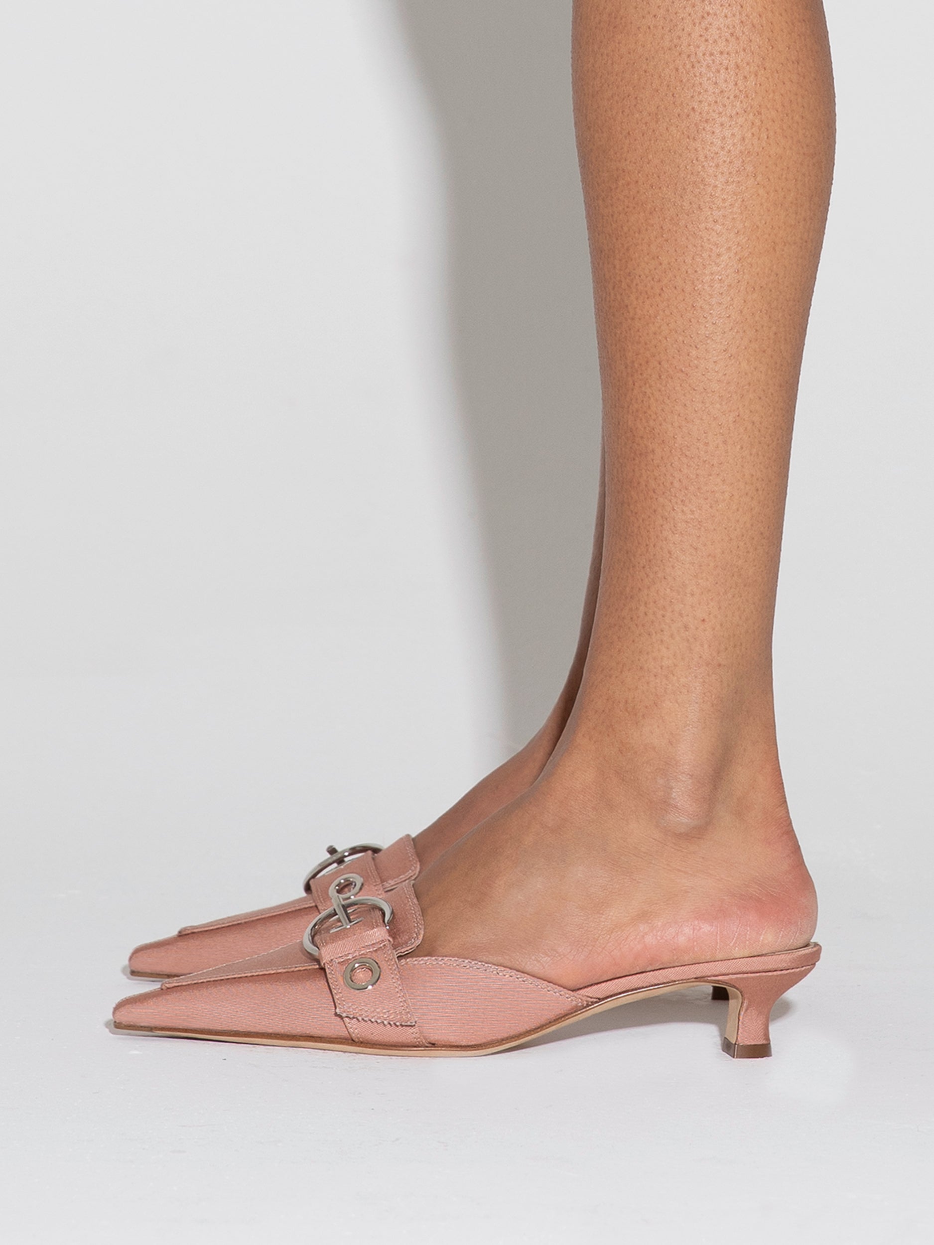 Aeyde | Danielle Grosgrain Mules Leather Pumps for Women | Coral Grosgrain | Pointed Toe | Low Heel | How to Style
