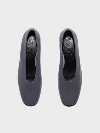 Aeyde | Delia Low-Heeled Ballet Pumps Leather Flats for Women | Dusty Purple Nappa | Round Toe | Low Heel | Front View