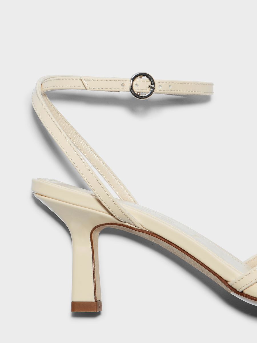 Aeyde | Edith Leather Heeled Sandals for Women | Creamy Patent | Square Toe | Mid Heel | Heel Details