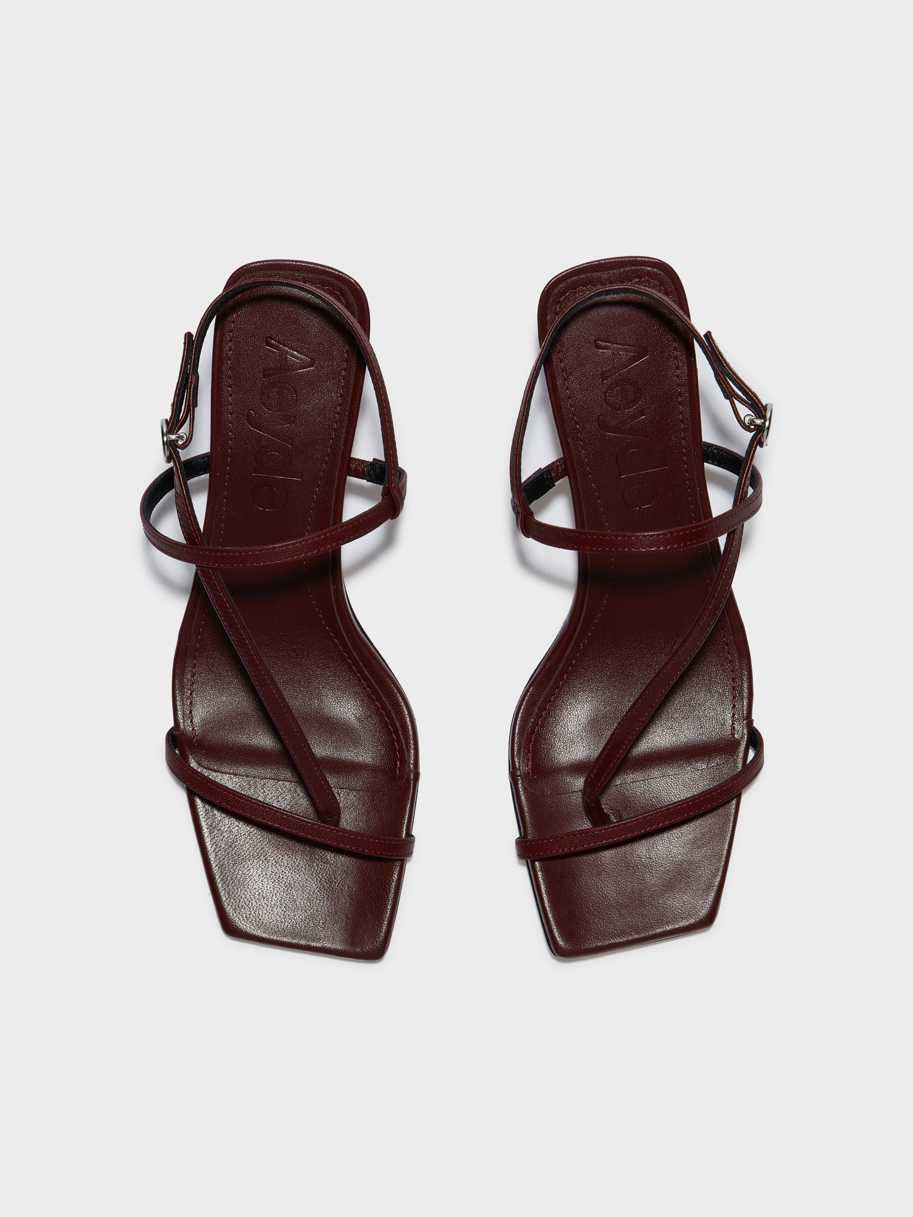 Aeyde | Elise Leather Heeled Sandals for Women | Port Nappa | Square Toe | Mid Heel | Front View